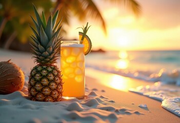 Tropical Pineapple Beach Paradise Blissful Coconut Retreat Vibrant Summertime Vibe Island Escape
