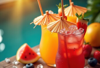 Tropical Vibes Exciting Colorful Sips Exotic Umbrella Accents Crazy Fun Summer Chillout Retreat