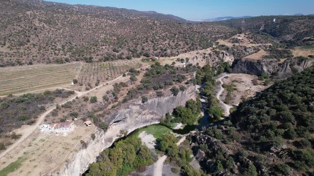 Aerial view of the Adala Hermes Volcanic Canyon , Manisa, Turkey