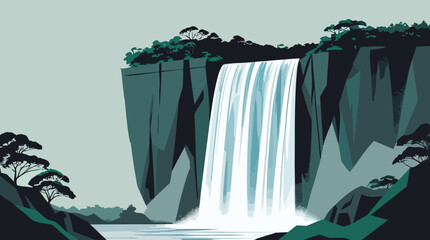 Venezuela High Cliff Waterfall Landscape