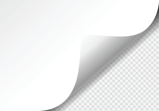 White paper page corner curl effect with shadow revealing transparent background or another layer, vector illustration