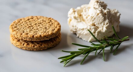 Minimalist vegan snack with oat crackers and almond cheese for wholesome nutrition and mindful lifestyle decor