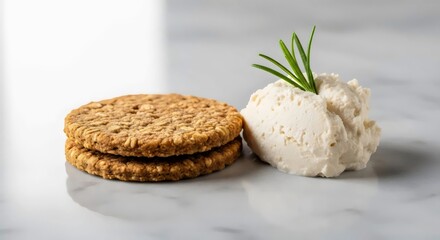 Rustic oat crackers topped with almond cheese for healthy plant-based snack and sustainable living inspiration