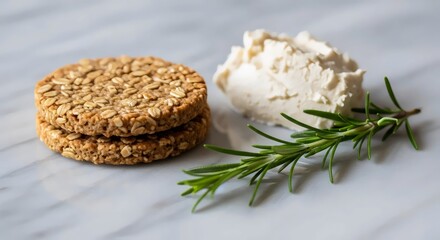 Wholesome oat crackers and almond cheese appetizer for sustainable vegan lifestyle and rustic kitchen inspiration