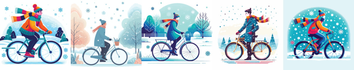 a man riding a bicycle in the snow