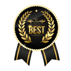 Modern black and gold award badge ribbon with laurel wreath
