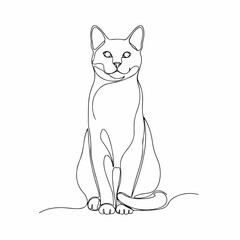 Minimalist Outline Single Line Sitting Cat Pet Animal Illustration