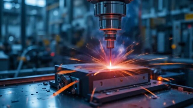 Automated laser welding processes in modern industrial manufacturing for precision assembly. 4k video