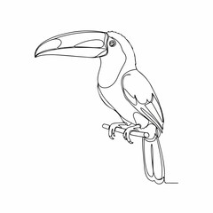 Simple One Line Drawing Toucan Bird on Branch Continuous Line Art © ngentutgajah