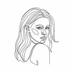 Minimalist Continuous Line Drawing of Beautiful Woman Portrait Illustration