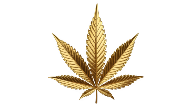 Elegant golden marijuana leaf emblem for premium cannabis brands or investment opportunities in the booming marijuana industry growth now