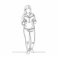 Minimalist Line Drawing Woman Standing Reading a Book Illustration