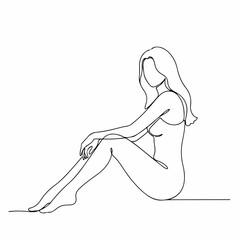 Minimalist Single Line Woman Sitting on the Floor Body Illustration