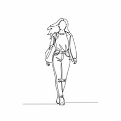 Minimalist Line Drawing Full Body Woman Fashion Model Illustration