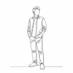 Continuous Line Drawing of Casual Young Man Standing Confidently Illustration