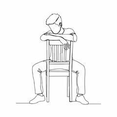 Minimalist Line Art Man Leaning Back on Chair Silhouette Illustration