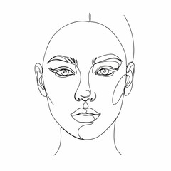 Elegant One Line Drawing Woman Face Portrait Aesthetic Minimalist Illustration
