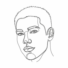 Minimalist Line Art Portrait of a Young Man Head and Shoulders Illustration
