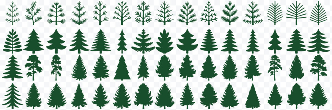 Christmas tree silhouettes set. Bold Christmas tree icon set in clean vector silhouette style, ideal for festive holiday graphic designs. winter holiday pine and fir tree silhouettes. forest vector