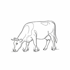 Lineart Minimalist Grazing Cow Illustration Farm Animal Clipart