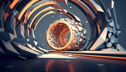 3D rendering of a futuristic abstract structure with intricate and complex geometries. Modern and trendy sleek and futuristic with sense of hi tech background innovation and advancement.