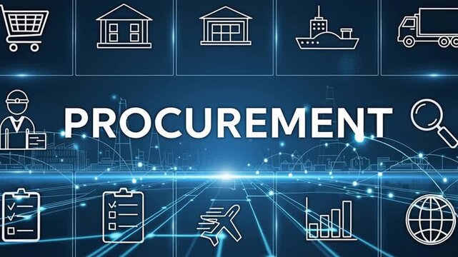Procurement concept illustration with icons on digital background.