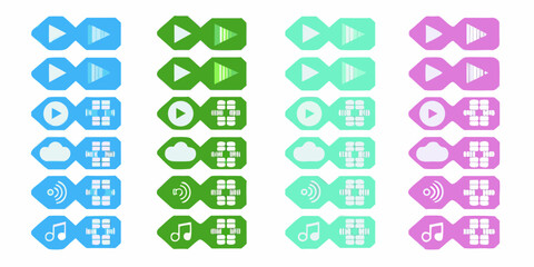 Colorful music and media icons set for digital platforms and interface design