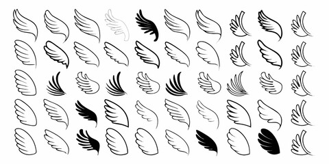 Collection of hand drawn wings in various styles and shapes