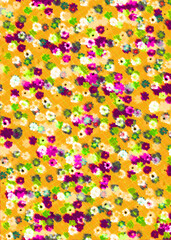 Orange, pink, white and green ditzy flower background.