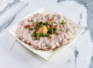 Steamed pork meatloaf with salted egg and scallions a delightful, healthy meal that brings warmth to your table every day.