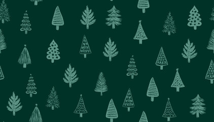 Christmas trees on green background	
