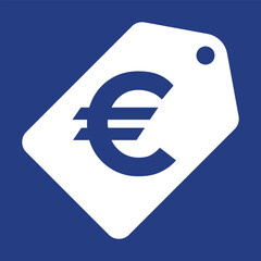 Price Tag Icon – White Label with Euro Symbol on Blue
