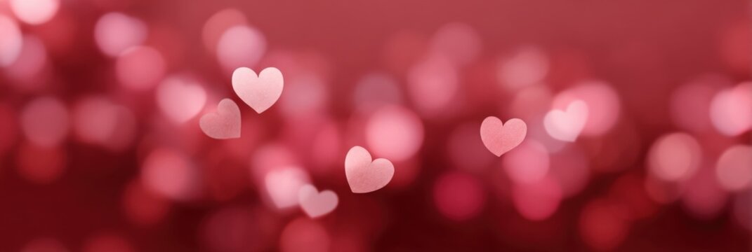 Romantic pink heart bokeh background with floating hearts