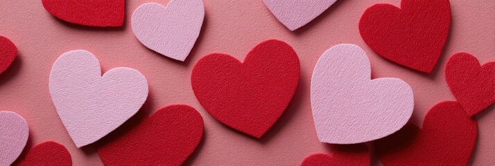 Red and pink heart shapes on pink background