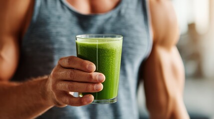 Professional Trainer Holding Green Smoothie in Fitness Studio