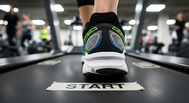Runner Starting on Treadmill in Modern Gym