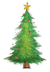 Fototapeta premium PNG Hand-drawn sketch christmas tree plant architecture illuminated.