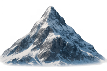 Mountain peak in winter, snow-covered rocky summit, icy landscape, cold environment, transparent background