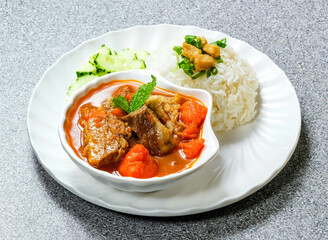 Massaman curry with tender beef Brisket and fluffy rice, a taste of authentic Thai cuisine to enjoy today