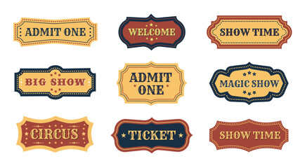 set vector of vintage labels. Vintage circus ticket set. circus, magic show, and big show labels. Retro vector design for events, shows, and carnival posters. Christmas	
