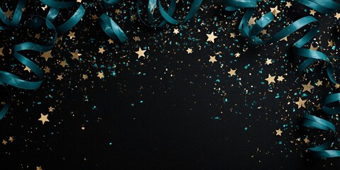 Glamorous Black Christmas Background with Gold and Teal Accents