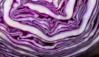 Obraz premium purple cabbage slice macro showing detailed layered texture and vibrant color creating intriguing natural with rich purple hues