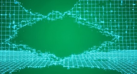 Obraz premium Abstract futuristic digital data grid, glowing lines on chromakey background. Network connection concept with copy space for technology presentation.