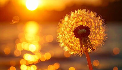 L&ouml;wenzahn Pusteblume im Sonnenuntergang