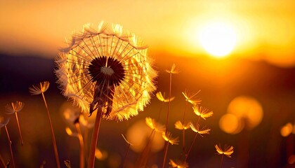 L&ouml;wenzahn Pusteblume im Sonnenuntergang