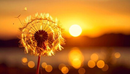 L&ouml;wenzahn Pusteblume im Sonnenuntergang