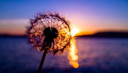 L&ouml;wenzahn Pusteblume im Sonnenuntergang