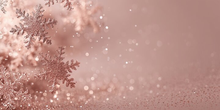 Soft Blush Pink Christmas Background with Rose Gold Snowflakes