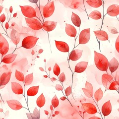 背景素材 水彩 葉っぱ 赤 Background Watercolor Red Leaf （Generative AI）