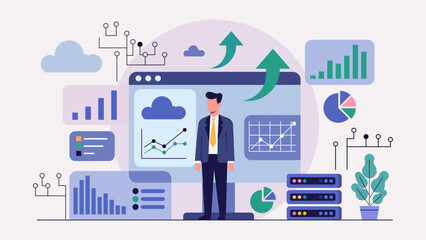 Obraz premium Professional Managing Data Through Cloud Dashboard - Modern Flat Design Illustration